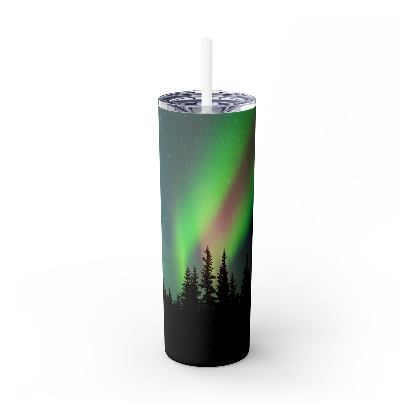 Aurora Borealis Skinny Tumbler with Straw, 20 oz