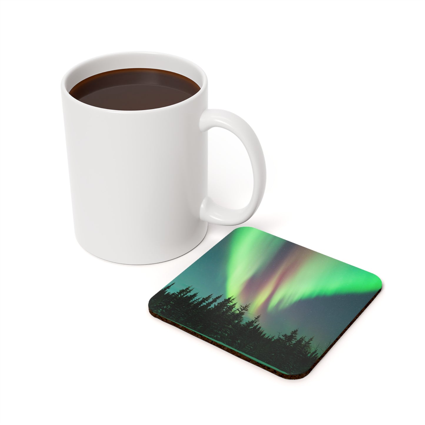 Aurora Borealis Electric Forest Cork Back Coaster