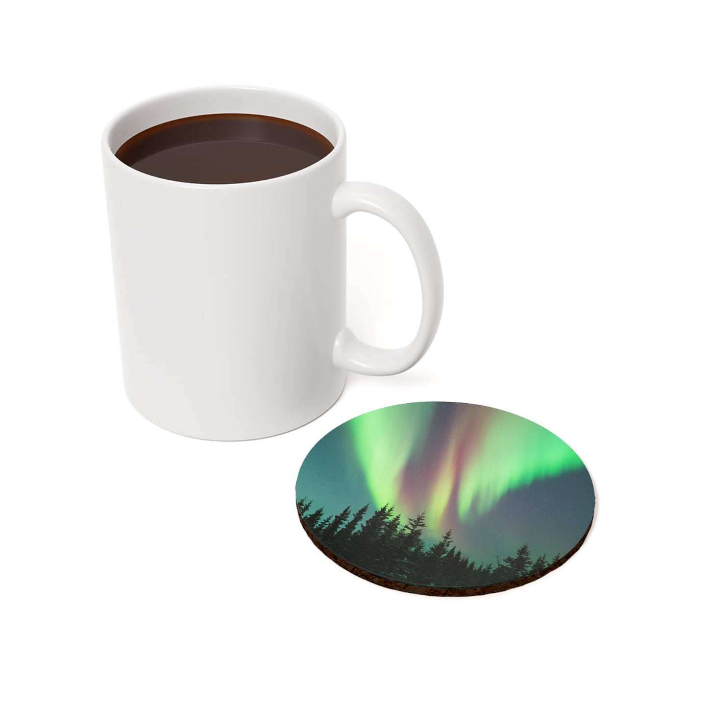 Aurora Borealis Electric Forest Cork Back Coaster