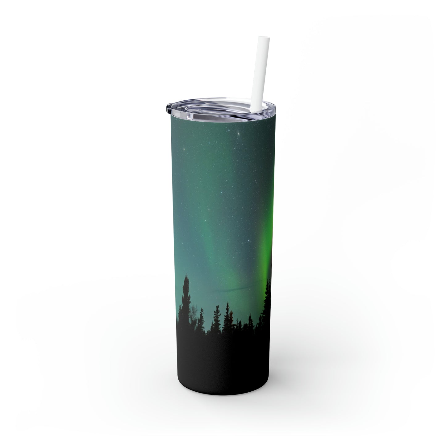 Aurora Borealis Skinny Tumbler with Straw, 20 oz