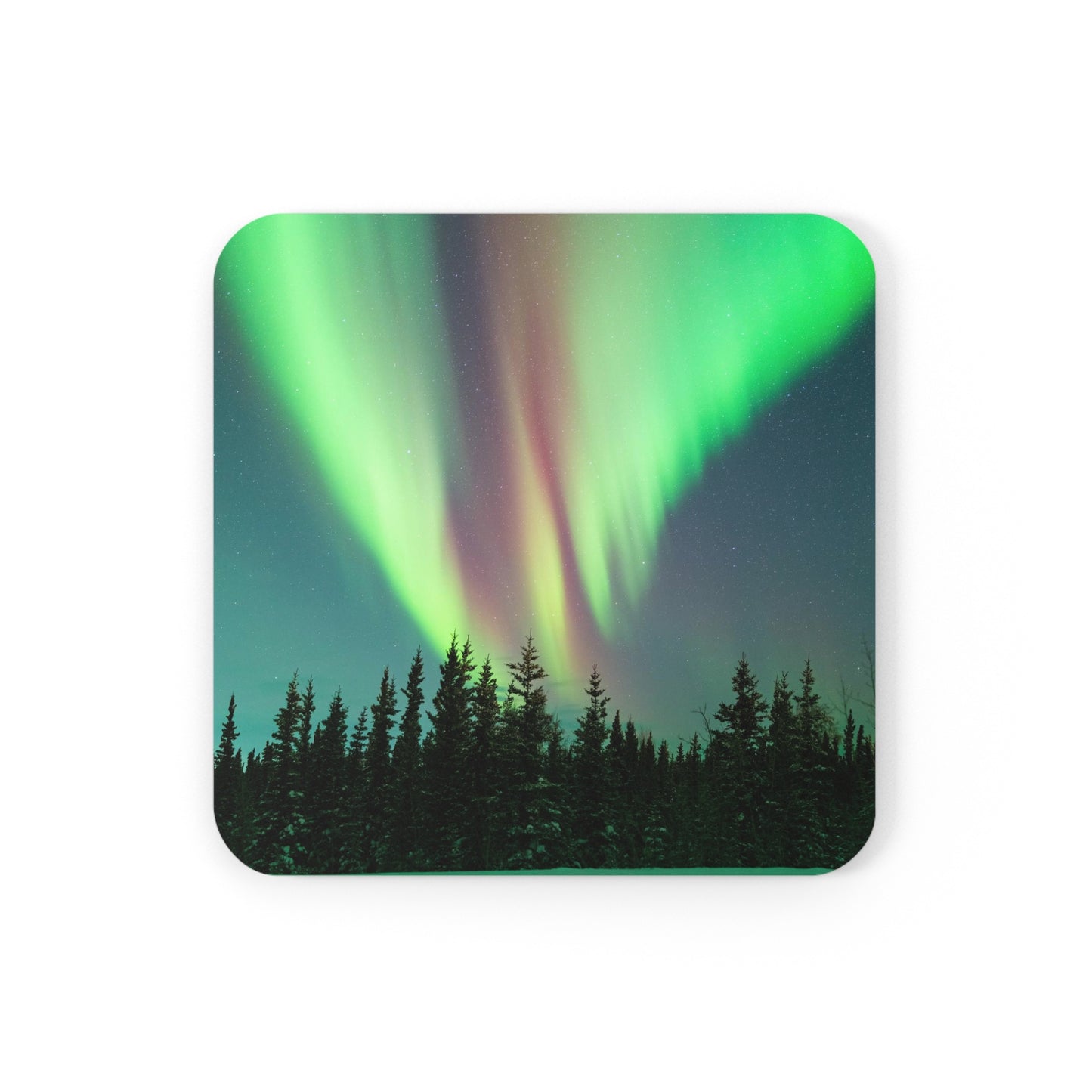 Aurora Borealis Electric Forest Cork Back Coaster