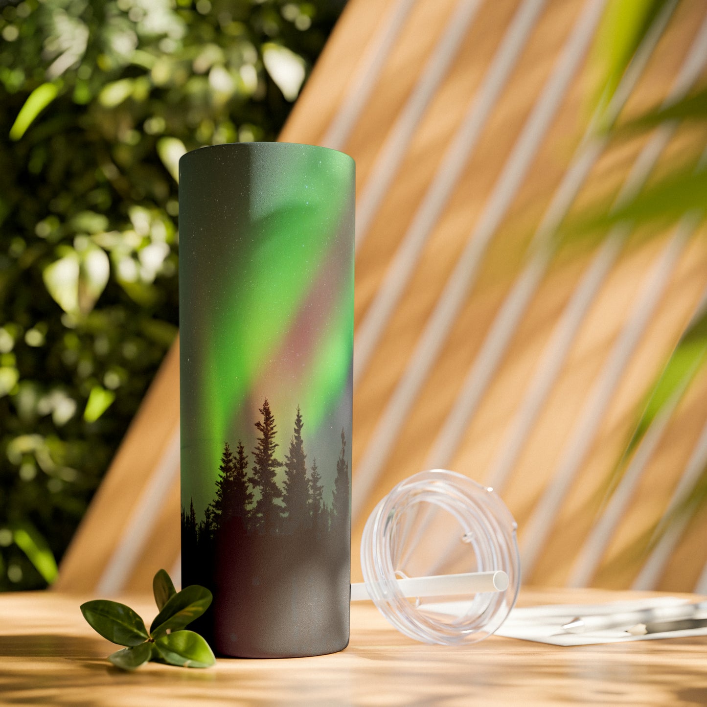 Aurora Borealis Skinny Tumbler with Straw, 20 oz