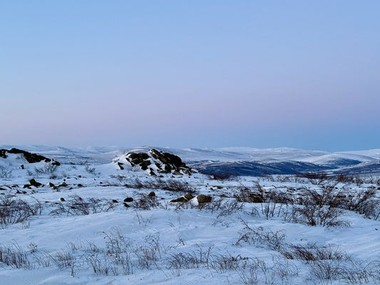 Open snow-covered tundra and rock outcrops along the Dalton Highway near the Arctic Circle in Alaska 8
